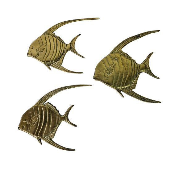 Angel Fish Other - Brass Angel Fish Wall Hanging MCM Nautical Ocean Beach Decor, Set of 3